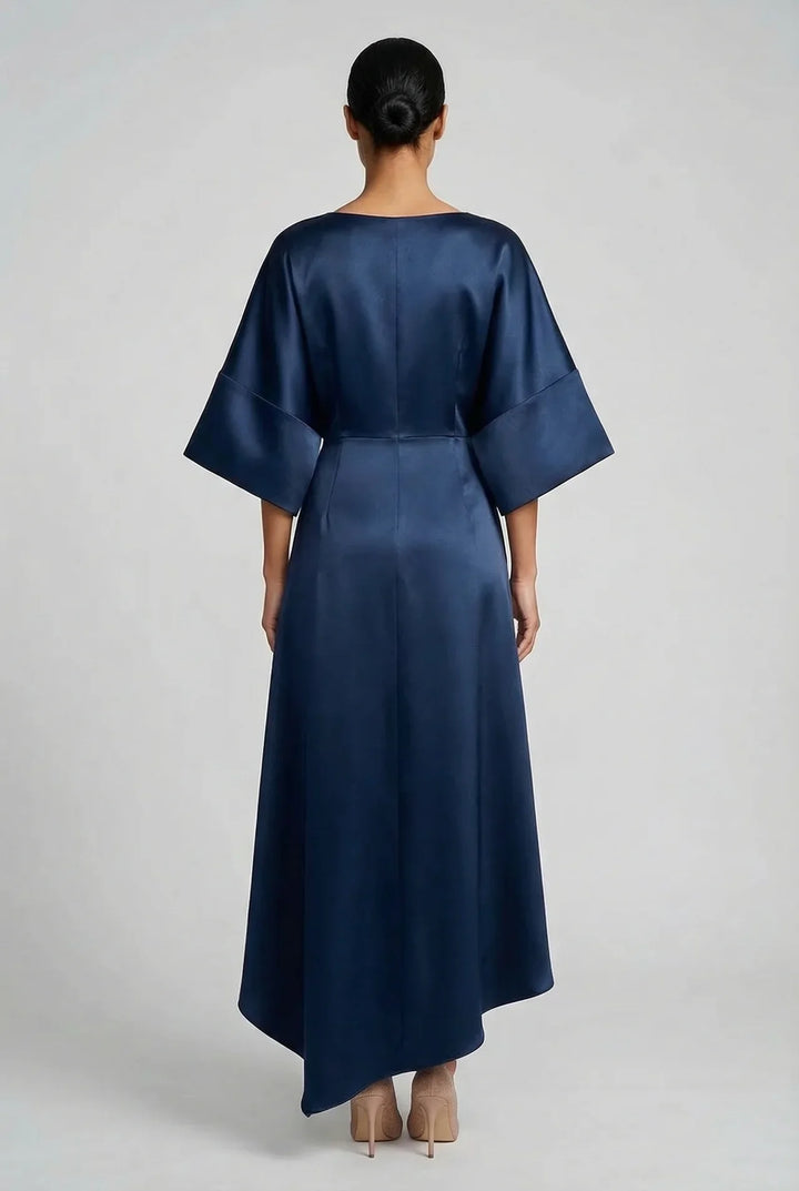 Women's Formal Elegant Midi Wedding Guest Dress with Boat Neck