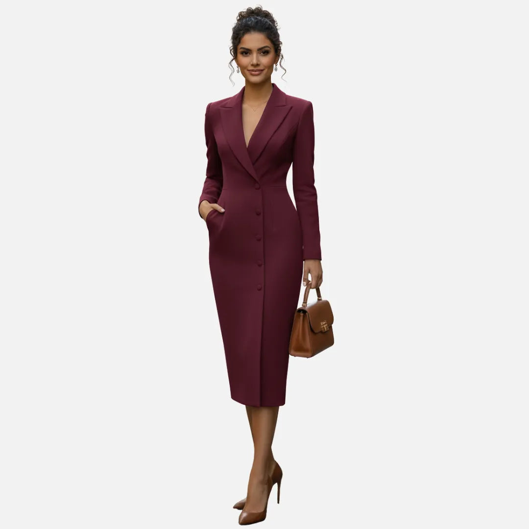 Women's Bodycon Formal Midi Wedding Guest Dress with V-Neck