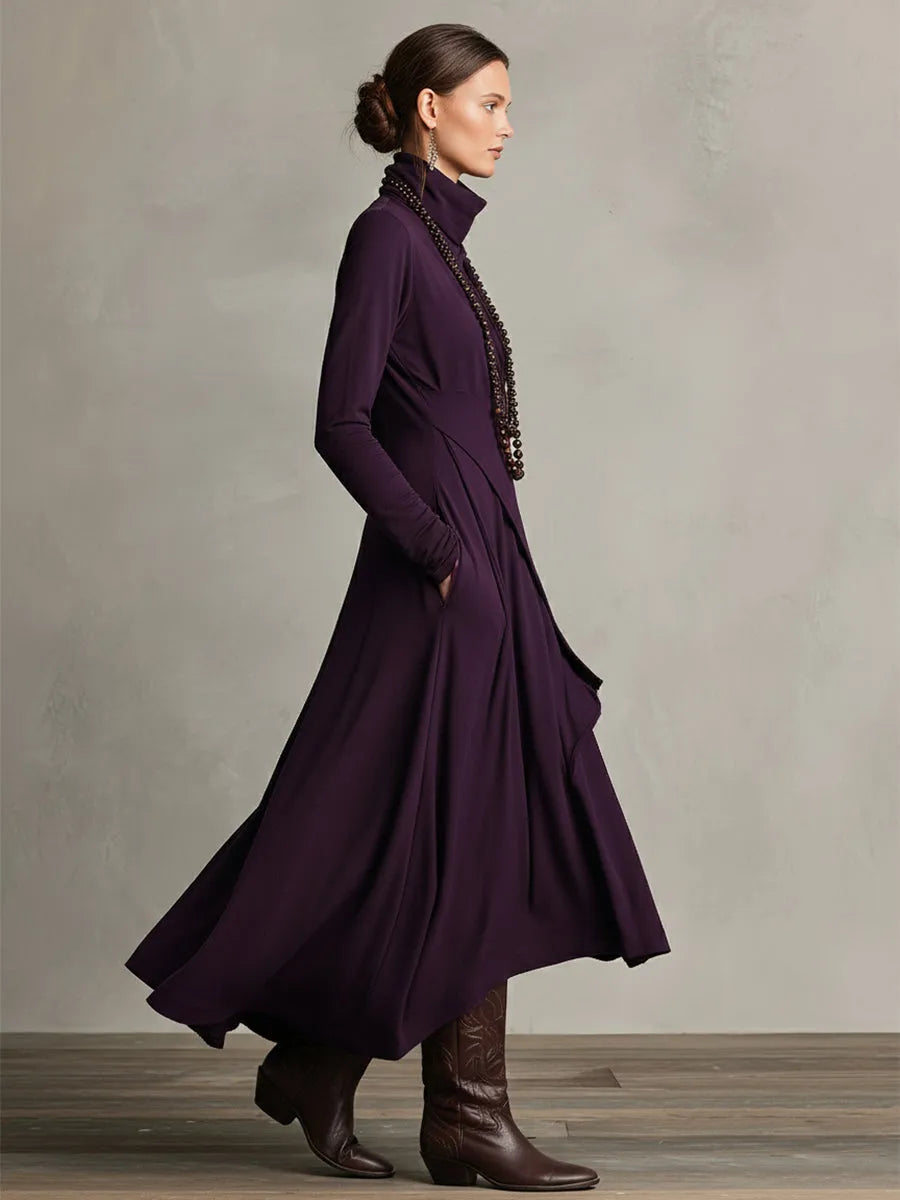 Women's Boho Long Sleeve Maxi Dress with High Neck