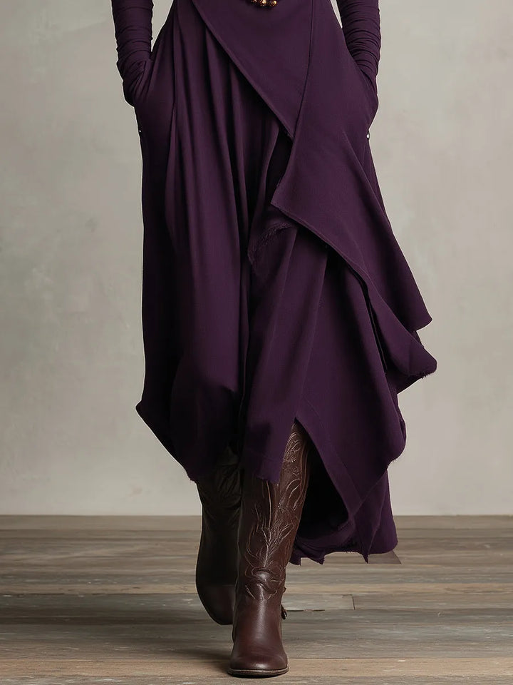 Women's Boho Long Sleeve Maxi Dress with High Neck