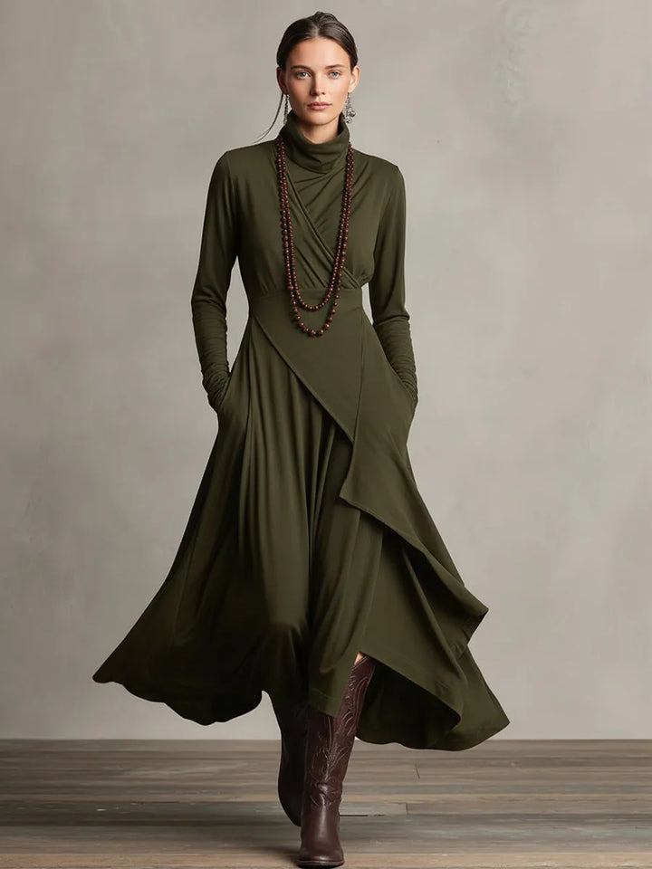 Women's Boho Long Sleeve Maxi Dress with High Neck
