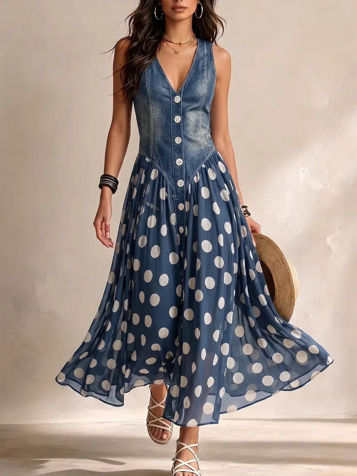 Women's Casual A-Line Maxi Wedding Guest Dress with V-Neck