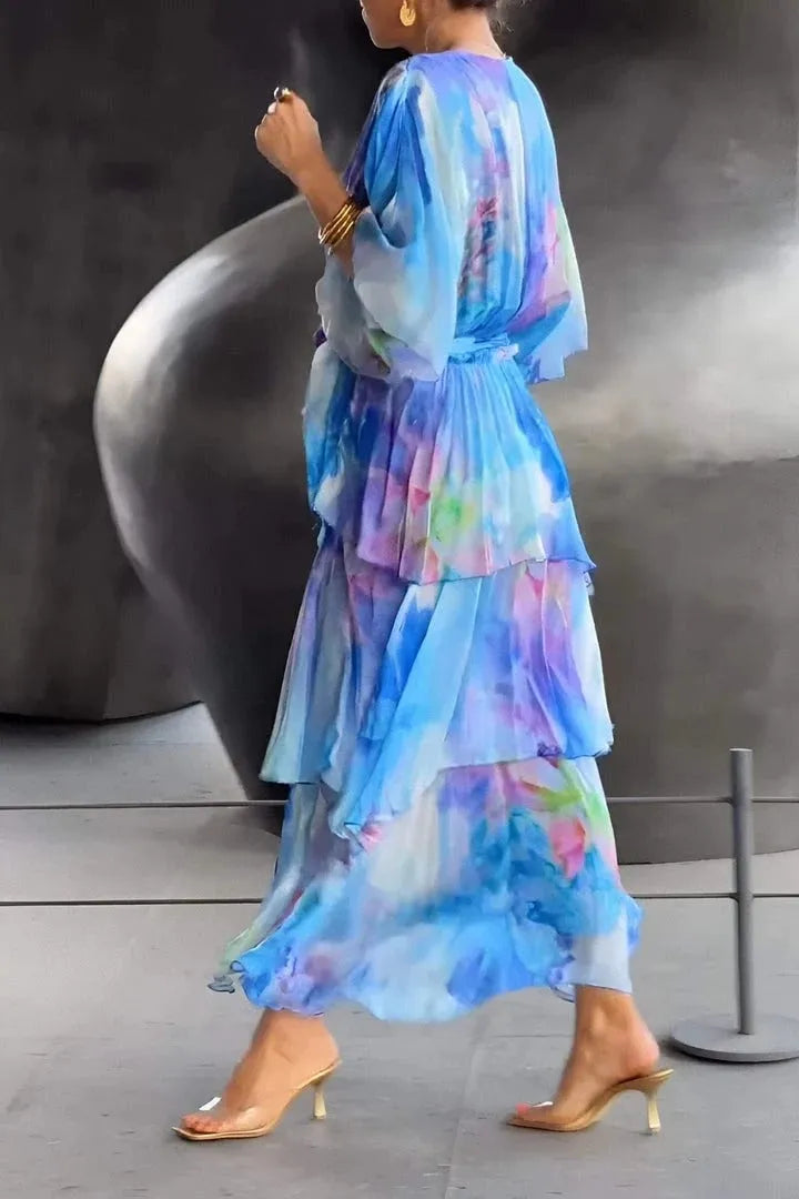Women's Casual Flowy Midi Wedding Guest Dress with Flutter Sleeve
