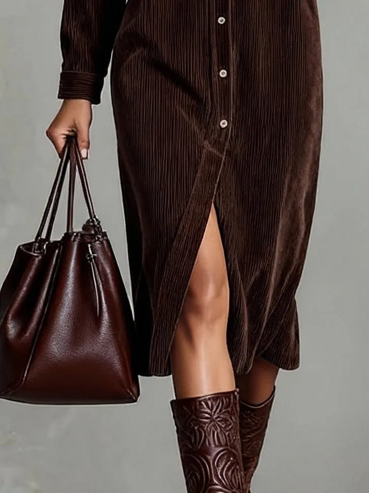 Women's Casual Long Sleeve Midi Dress with Pocket