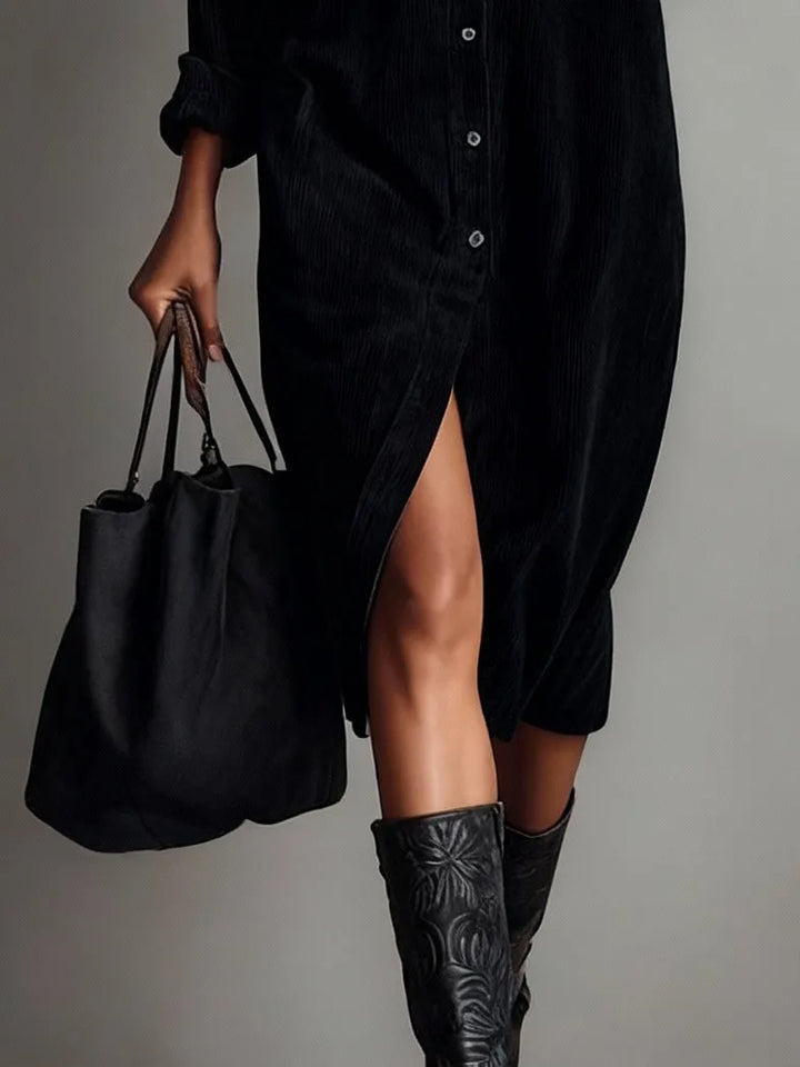 Women's Casual Long Sleeve Midi Dress with Pocket