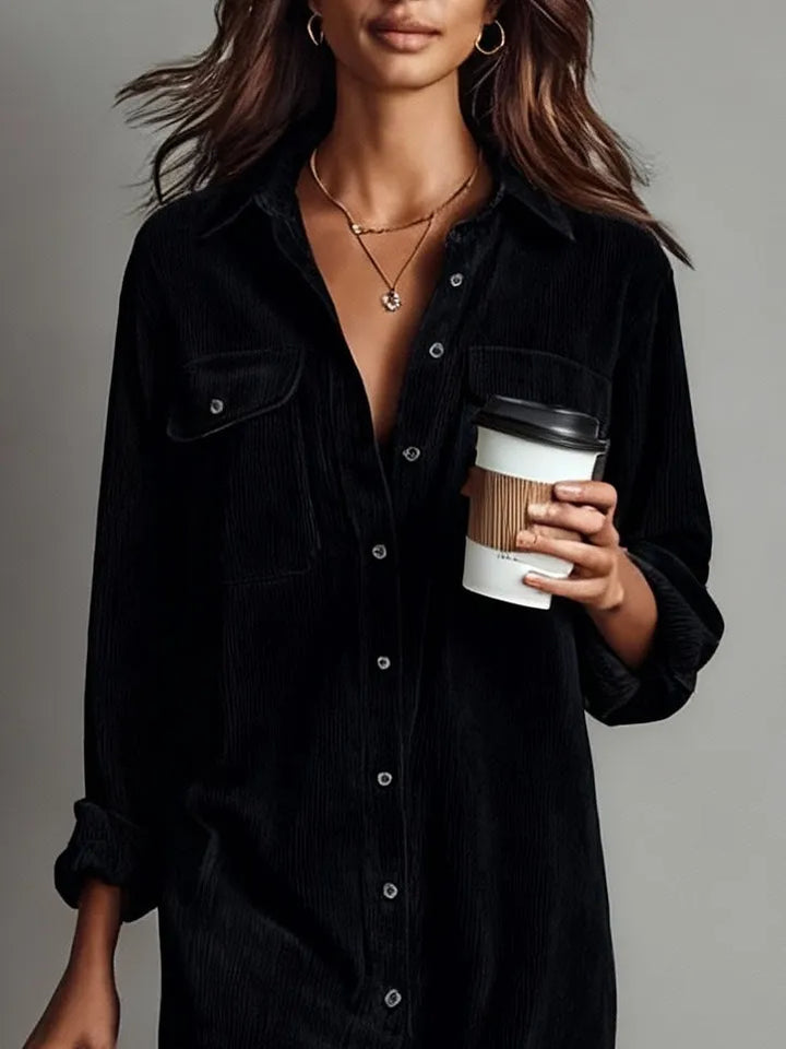 Women's Casual Long Sleeve Midi Dress with Pocket