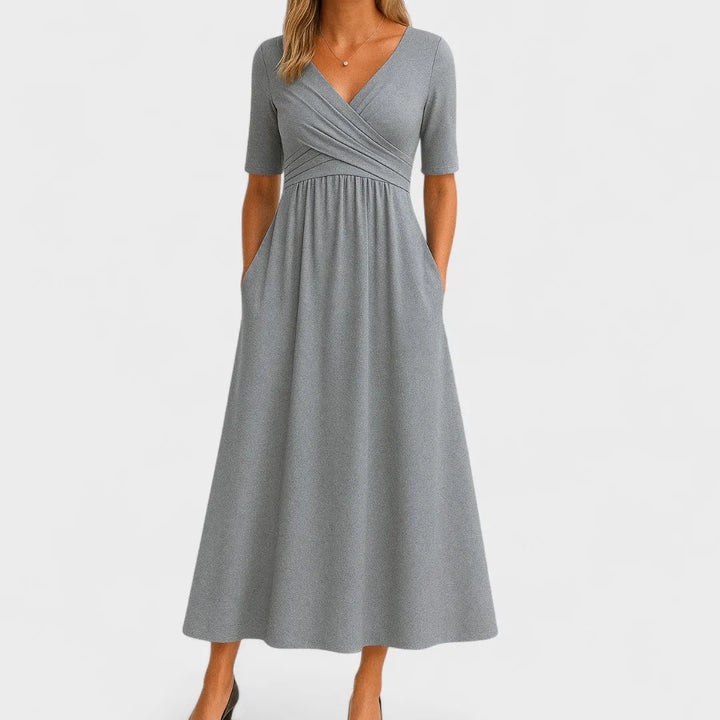 Women's Casual Midi Wedding Guest Dress with V-Neck