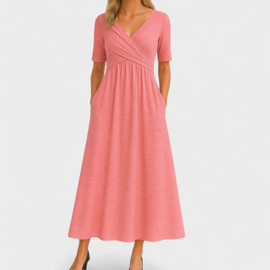 Women's Casual Midi Wedding Guest Dress with V-Neck