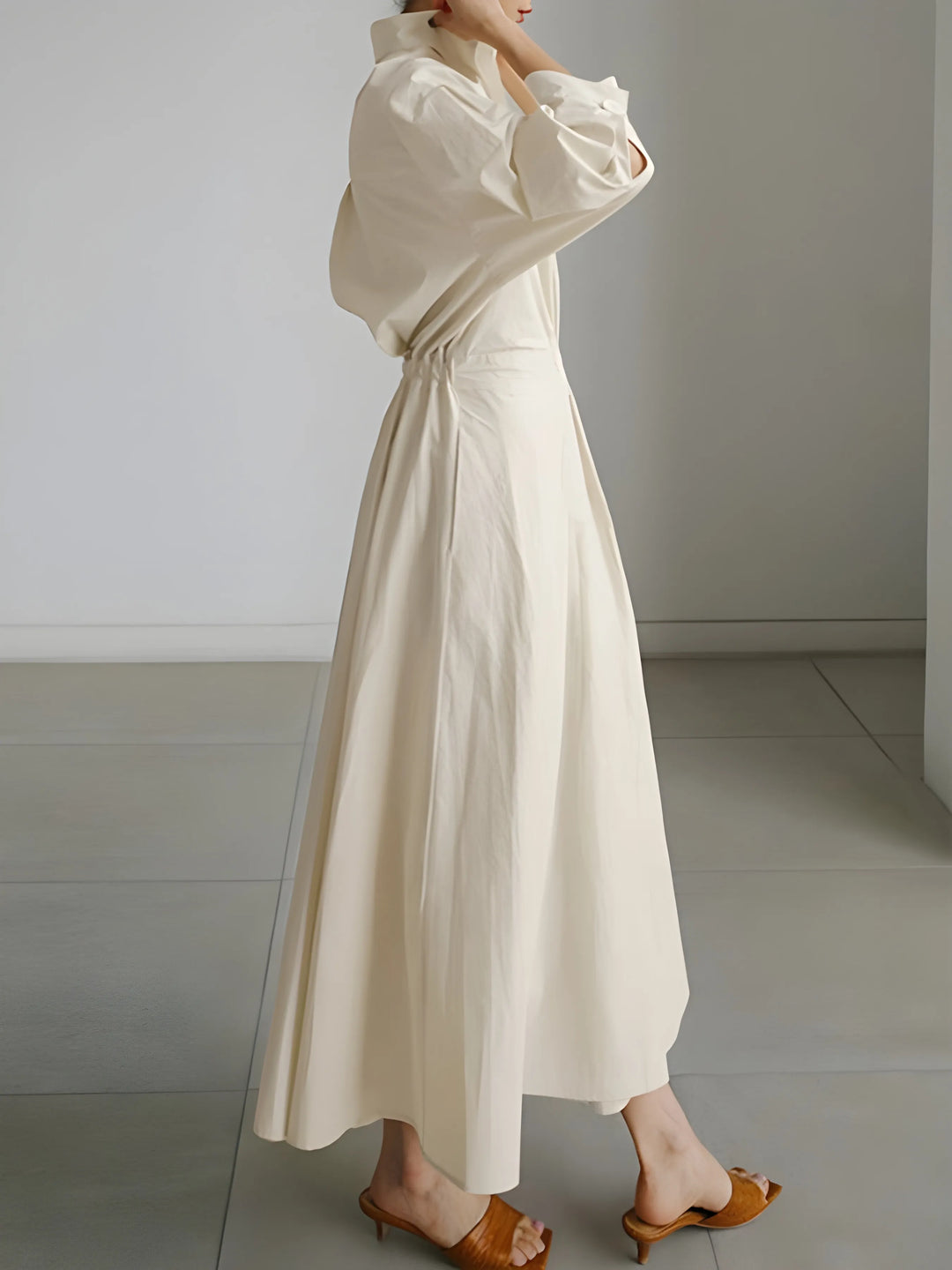 Women's Elegant A-Line Maxi Wedding Guest Dress with Lapel Collar