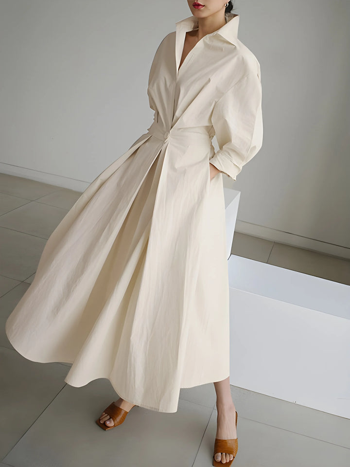 Women's Elegant A-Line Maxi Wedding Guest Dress with Lapel Collar