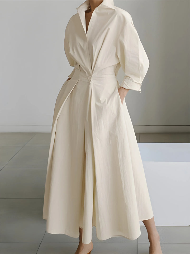 Women's Elegant A-Line Maxi Wedding Guest Dress with Lapel Collar