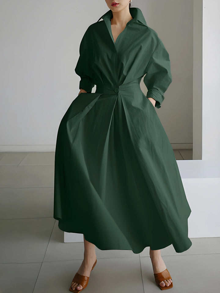 Women's Elegant A-Line Maxi Wedding Guest Dress with Lapel Collar