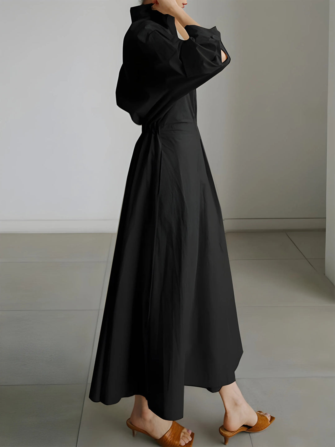 Women's Elegant A-Line Maxi Wedding Guest Dress with Lapel Collar