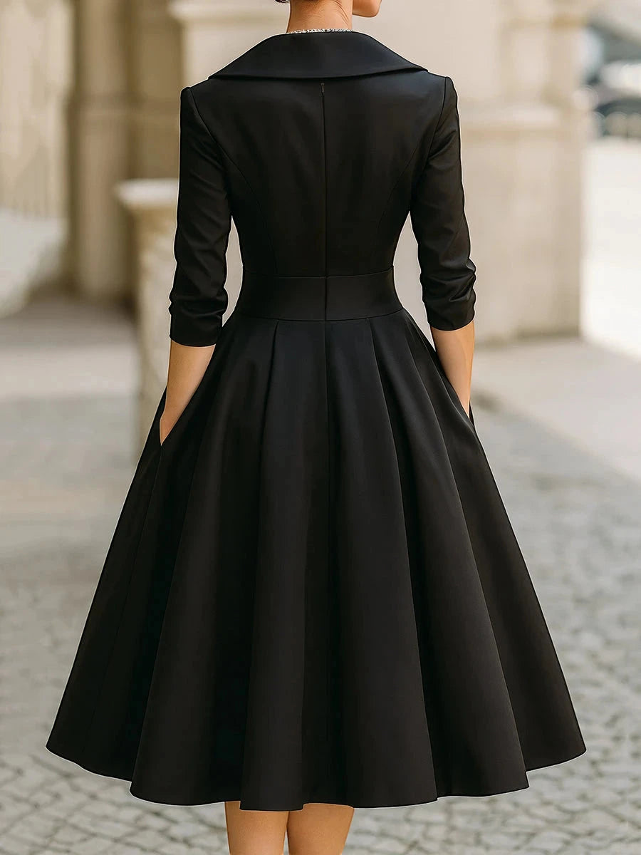 Women's Elegant A-Line Midi Wedding Guest Dress with V-Neck