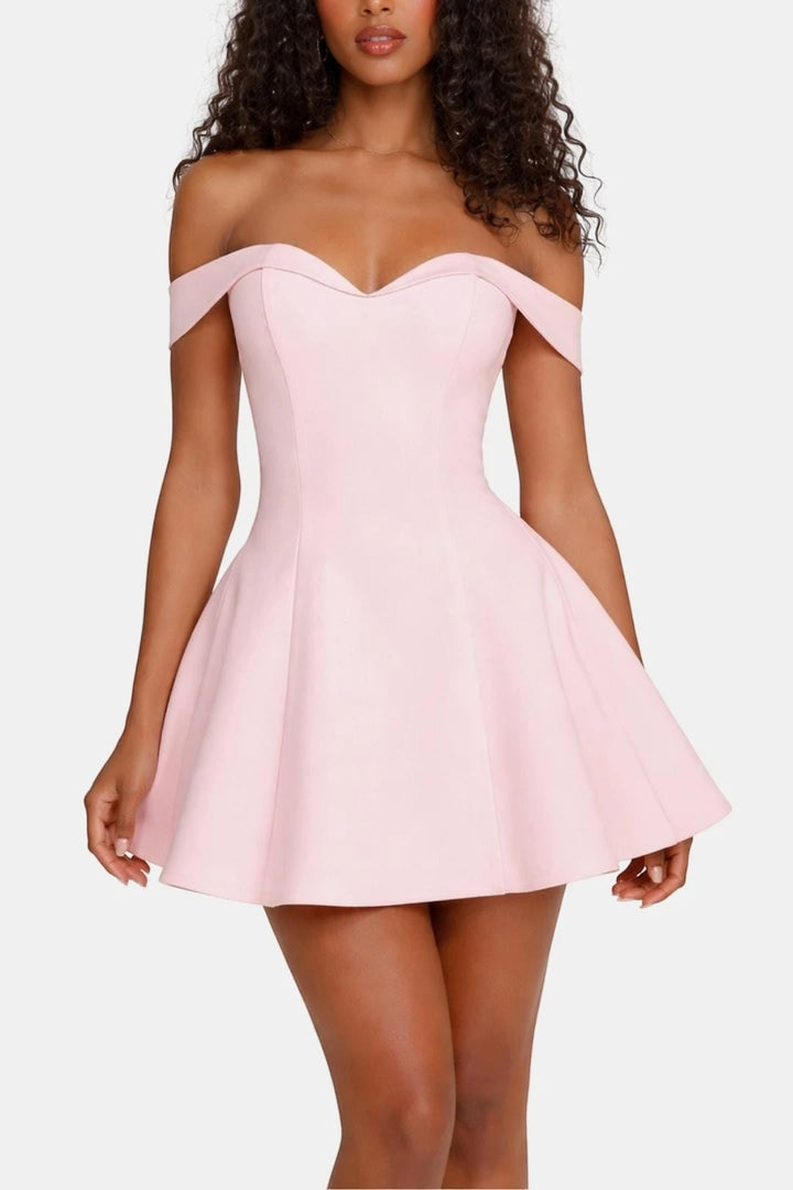 Women's Elegant A-Line Mini Cocktail Dress with Off-Shoulder