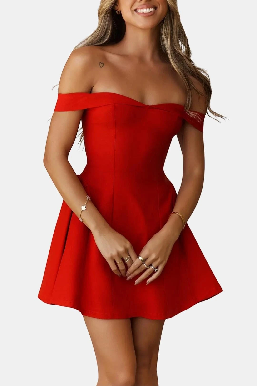 Women's Elegant A-Line Mini Cocktail Dress with Off-Shoulder