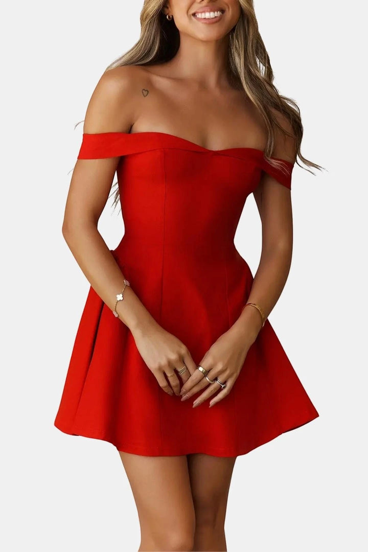 Women's Elegant A-Line Mini Cocktail Dress with Off-Shoulder
