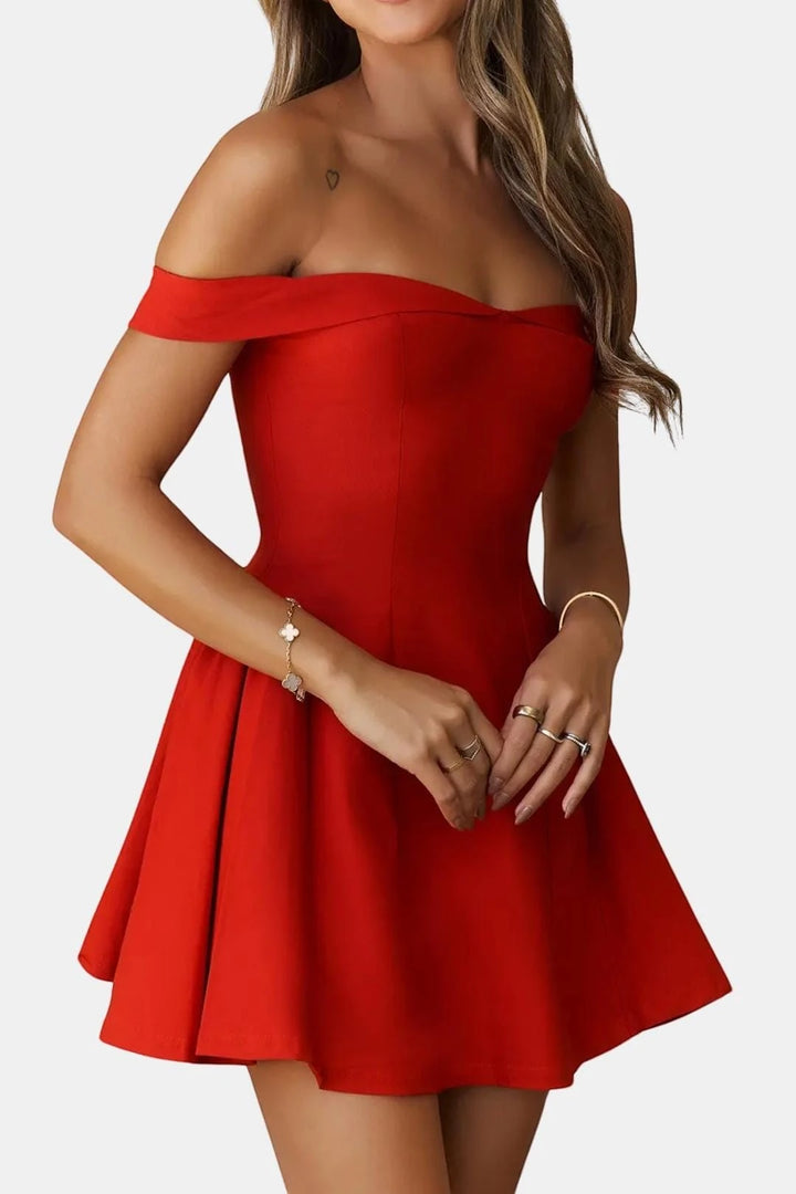 Women's Elegant A-Line Mini Cocktail Dress with Off-Shoulder