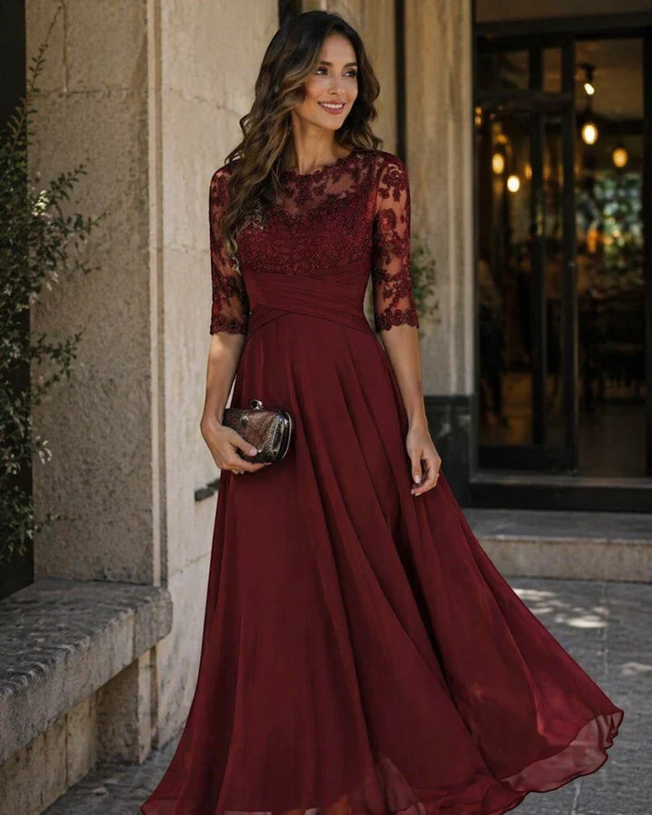 Women's Elegant A-Line Maxi Wedding Guest Dress with Ruched Waist