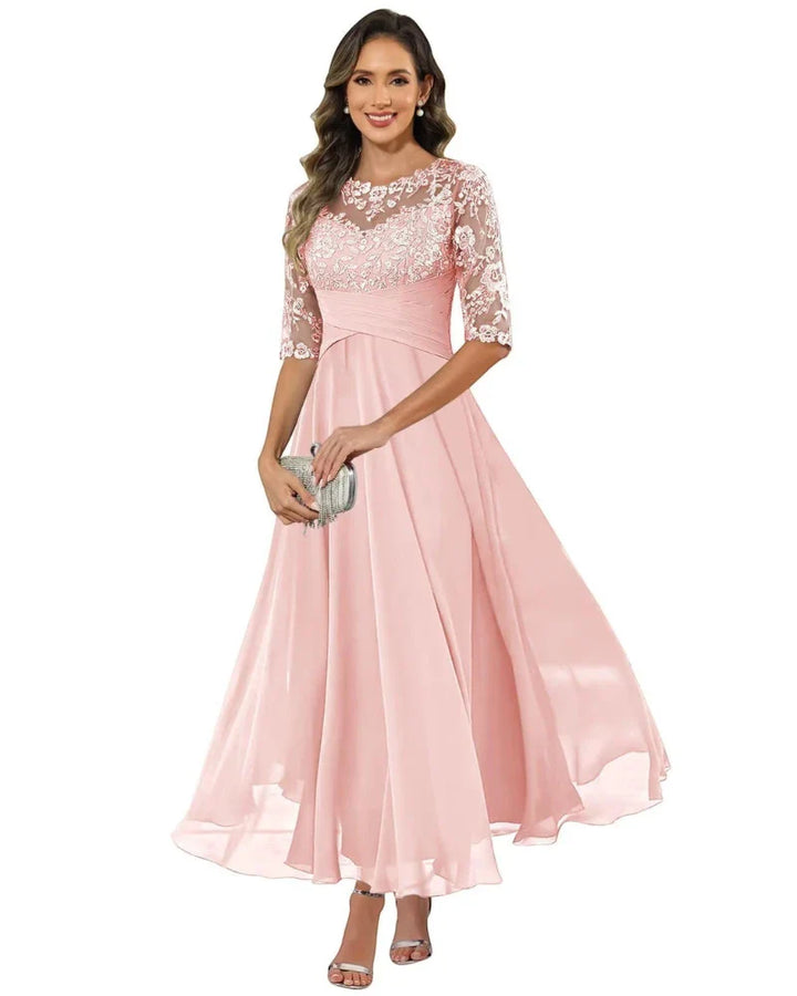 Women's Elegant A-Line Maxi Wedding Guest Dress with Ruched Waist