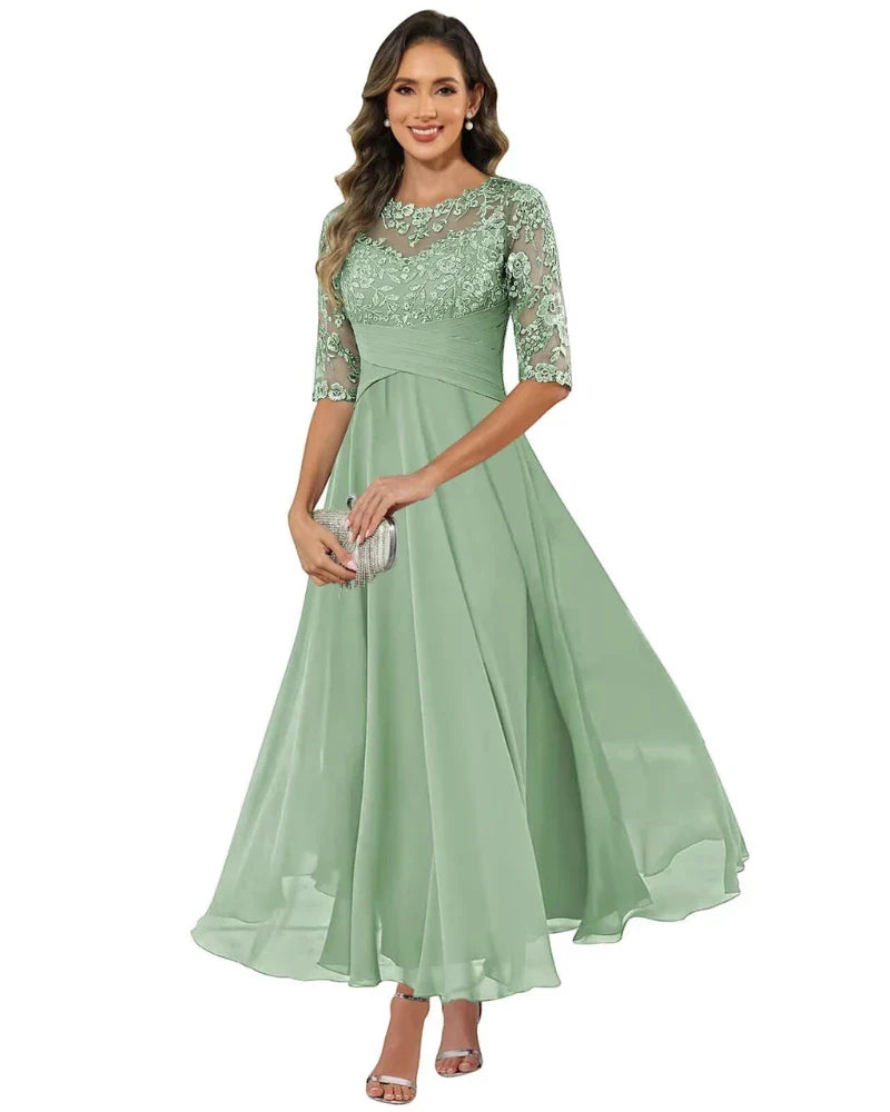 Women's Elegant A-Line Maxi Wedding Guest Dress with Ruched Waist