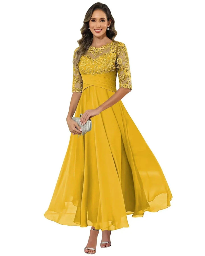 Women's Elegant A-Line Maxi Wedding Guest Dress with Ruched Waist