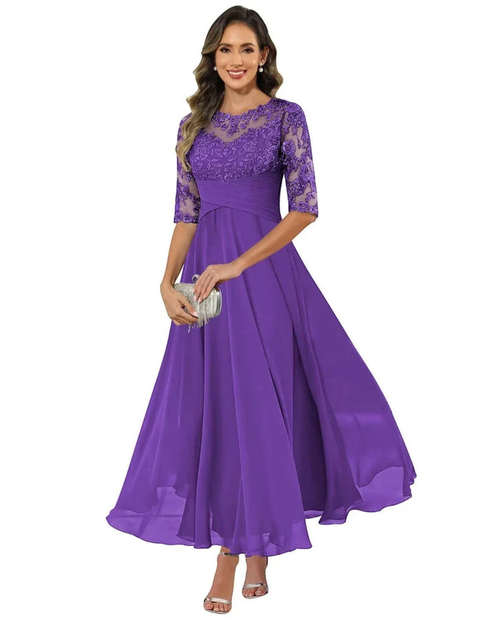 Women's Elegant A-Line Maxi Wedding Guest Dress with Ruched Waist