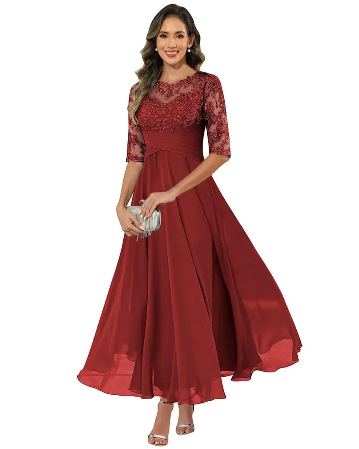Women's Elegant A-Line Maxi Wedding Guest Dress with Ruched Waist