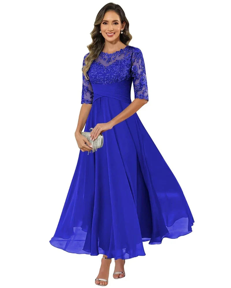Women's Elegant A-Line Maxi Wedding Guest Dress with Ruched Waist