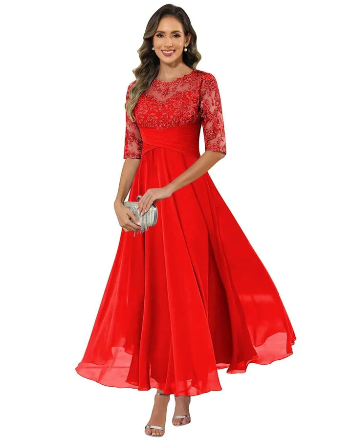Women's Elegant A-Line Maxi Wedding Guest Dress with Ruched Waist