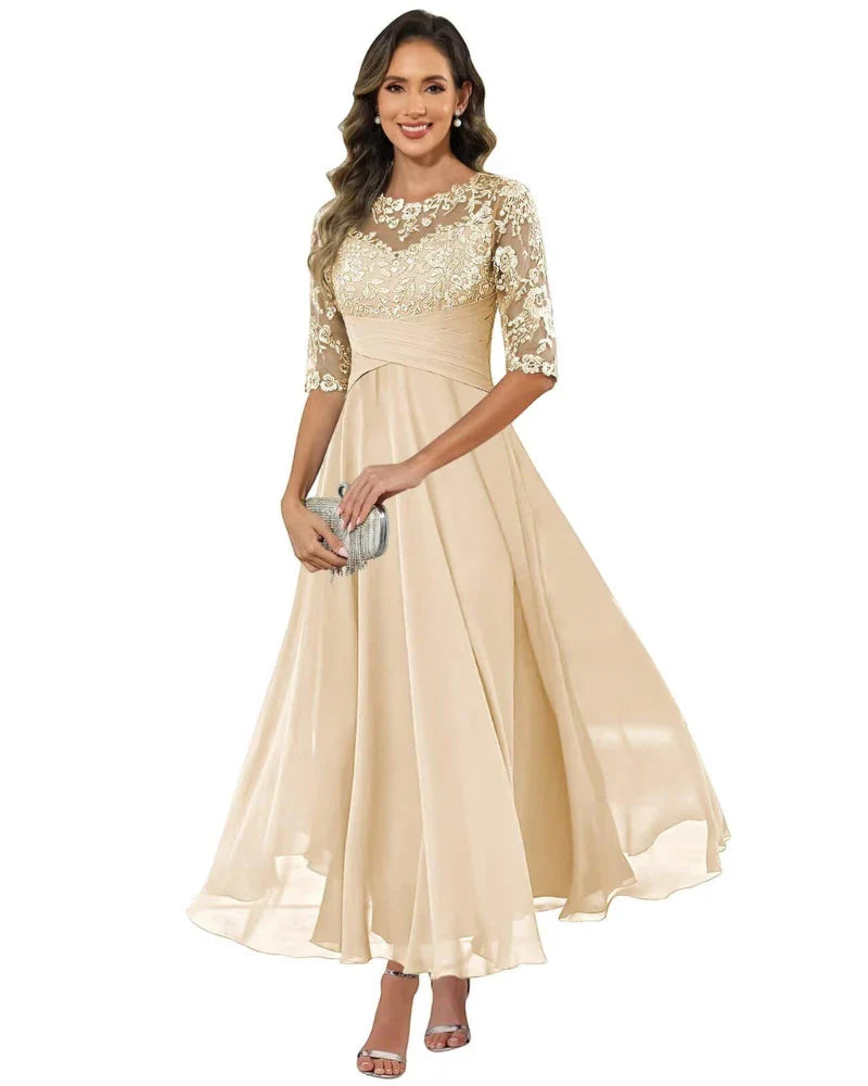 Women's Elegant A-Line Maxi Wedding Guest Dress with Ruched Waist