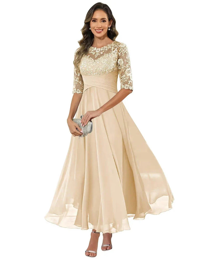Women's Elegant A-Line Maxi Wedding Guest Dress with Ruched Waist