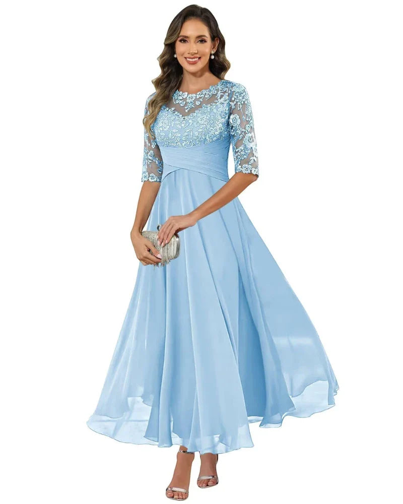 Women's Elegant A-Line Maxi Wedding Guest Dress with Ruched Waist