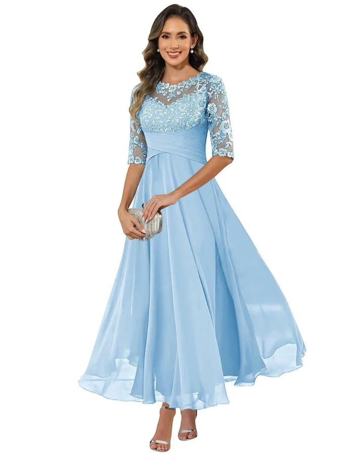 Women's Elegant A-Line Maxi Wedding Guest Dress with Ruched Waist