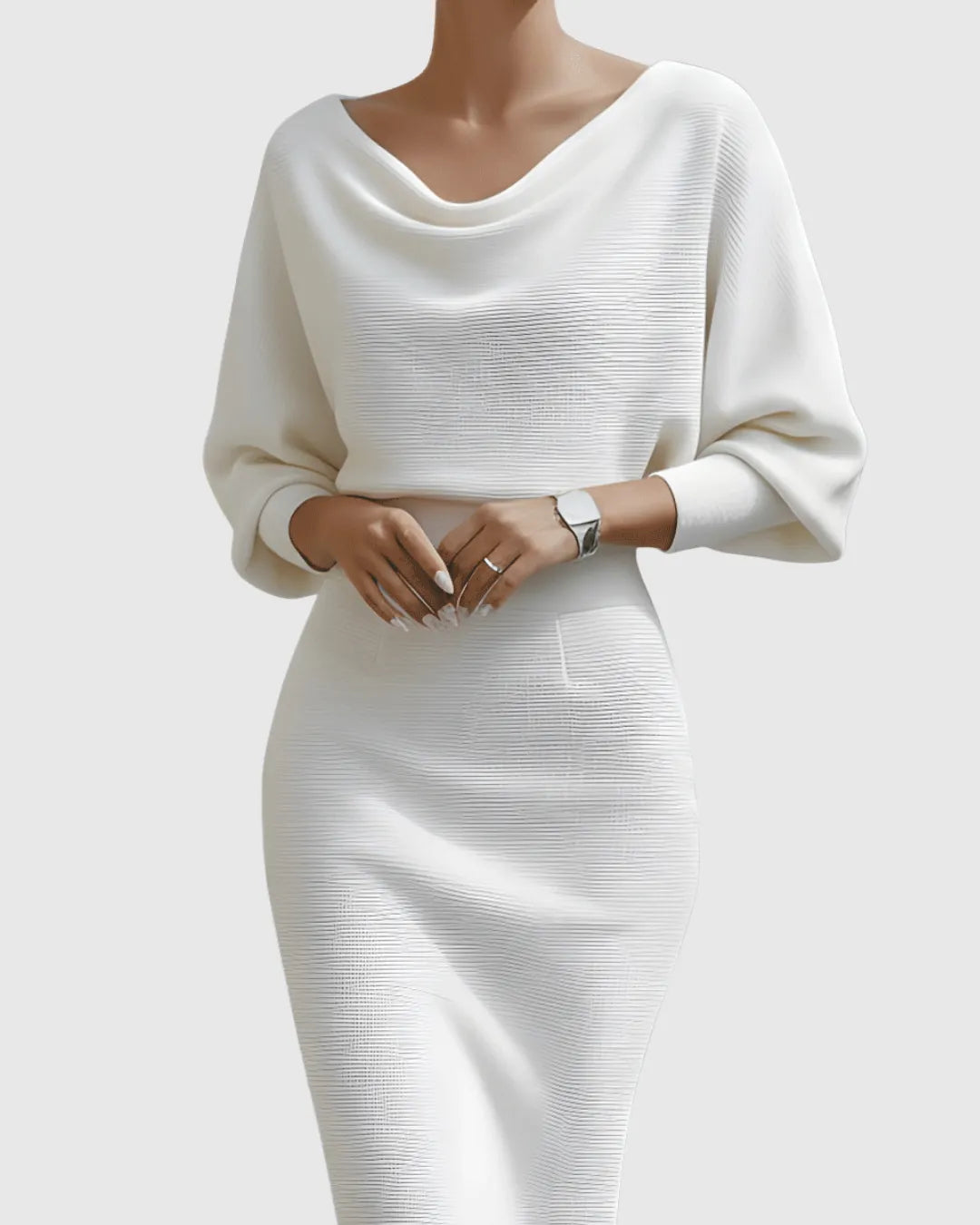 Women's Elegant Navy Bodycon Midi Wedding Guest Dress with Boat Neck