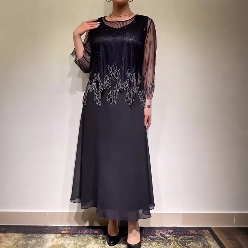 Women's Elegant Casual Maxi Wedding Guest Dress with Scoop Neck