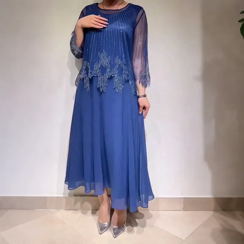 Women's Elegant Casual Maxi Wedding Guest Dress with Scoop Neck