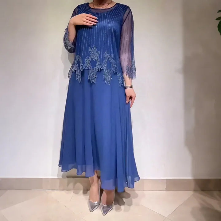 Women's Elegant Casual Maxi Wedding Guest Dress with Scoop Neck