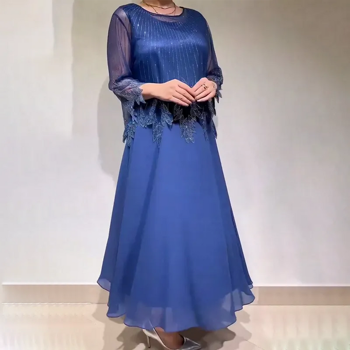 Women's Elegant Casual Maxi Wedding Guest Dress with Scoop Neck