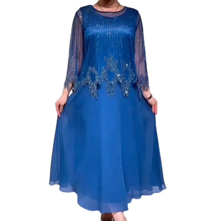 Women's Elegant Casual Maxi Wedding Guest Dress with Scoop Neck