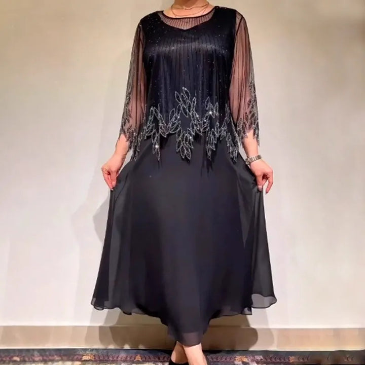 Women's Elegant Casual Maxi Wedding Guest Dress with Scoop Neck