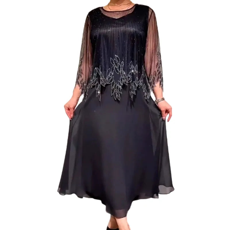 Women's Elegant Casual Maxi Wedding Guest Dress with Scoop Neck