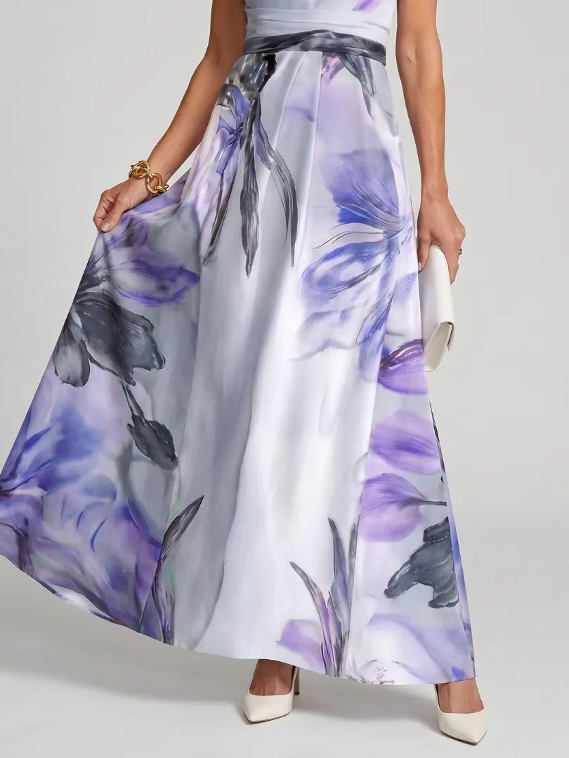 Women's Elegant Floral Maxi Wedding Guest Dress with Halter Neck Neckline