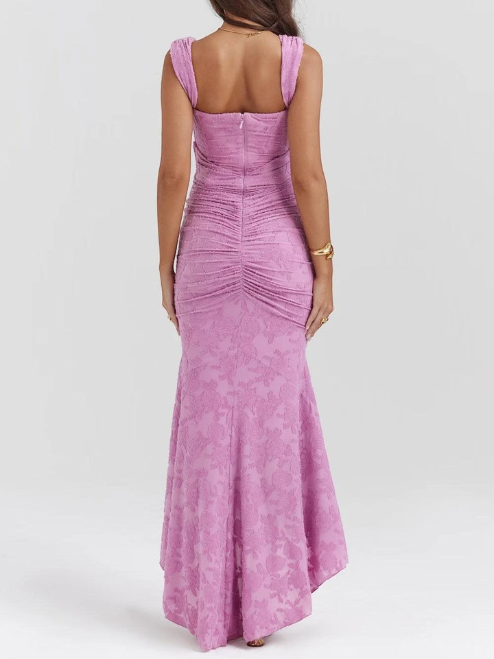 Women's Elegant Floral Maxi Wedding Guest Dress with Ruched Detail