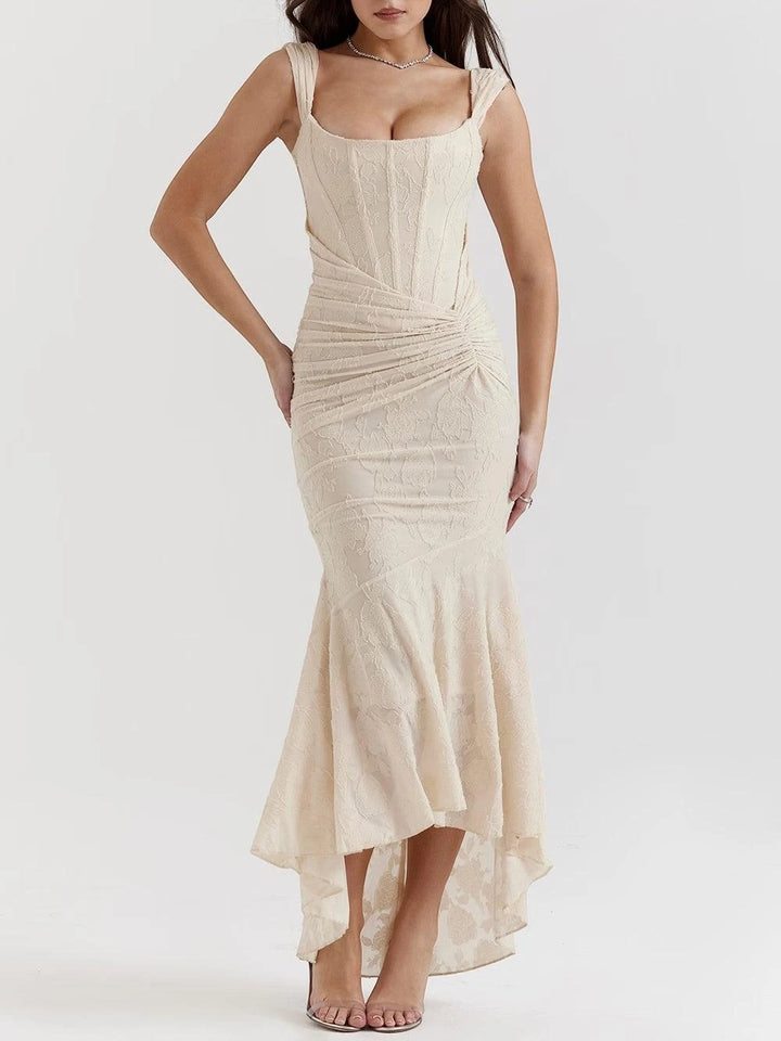 Women's Elegant Floral Maxi Wedding Guest Dress with Ruched Detail