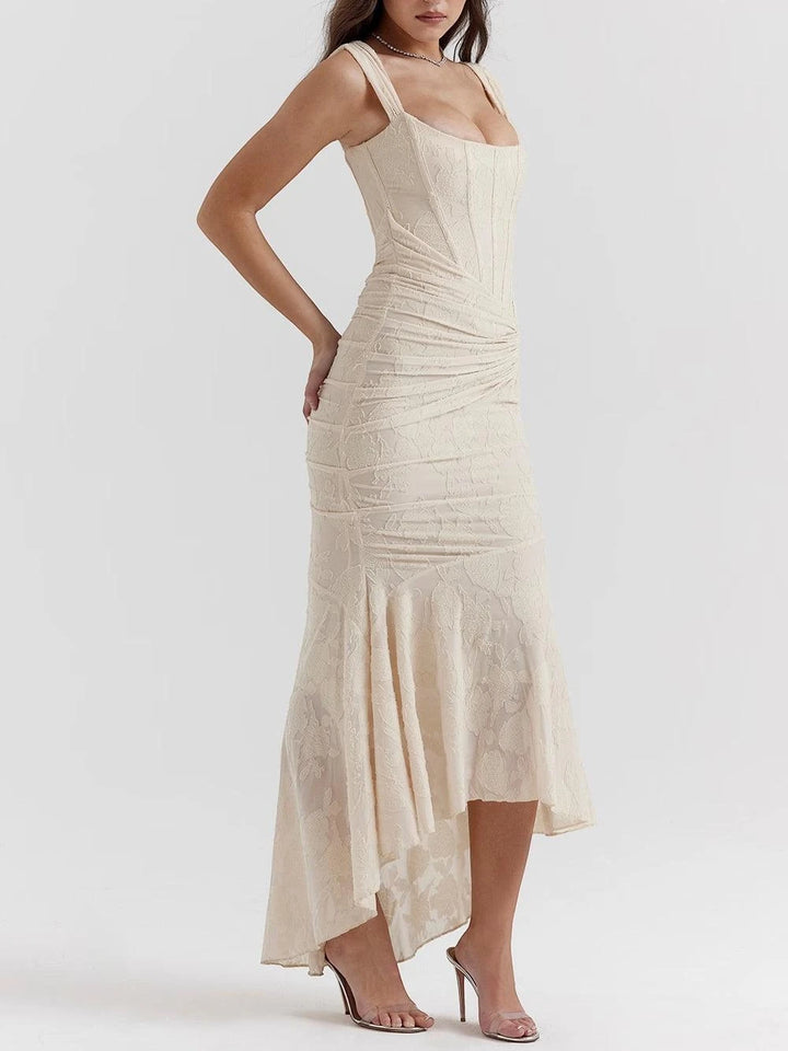 Women's Elegant Floral Maxi Wedding Guest Dress with Ruched Detail