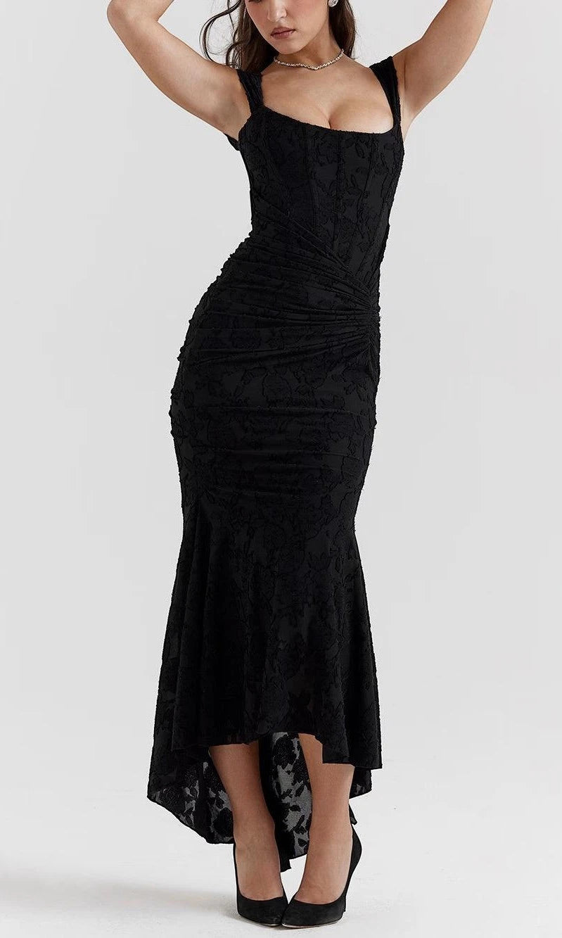 Women's Elegant Floral Maxi Wedding Guest Dress with Ruched Detail