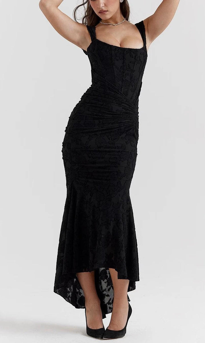 Women's Elegant Floral Maxi Wedding Guest Dress with Ruched Detail