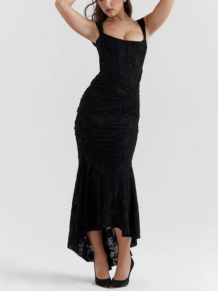 Women's Elegant Floral Maxi Wedding Guest Dress with Ruched Detail