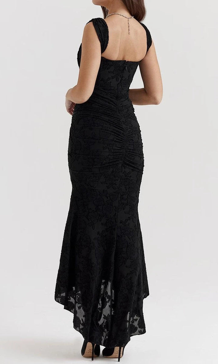 Women's Elegant Floral Maxi Wedding Guest Dress with Ruched Detail